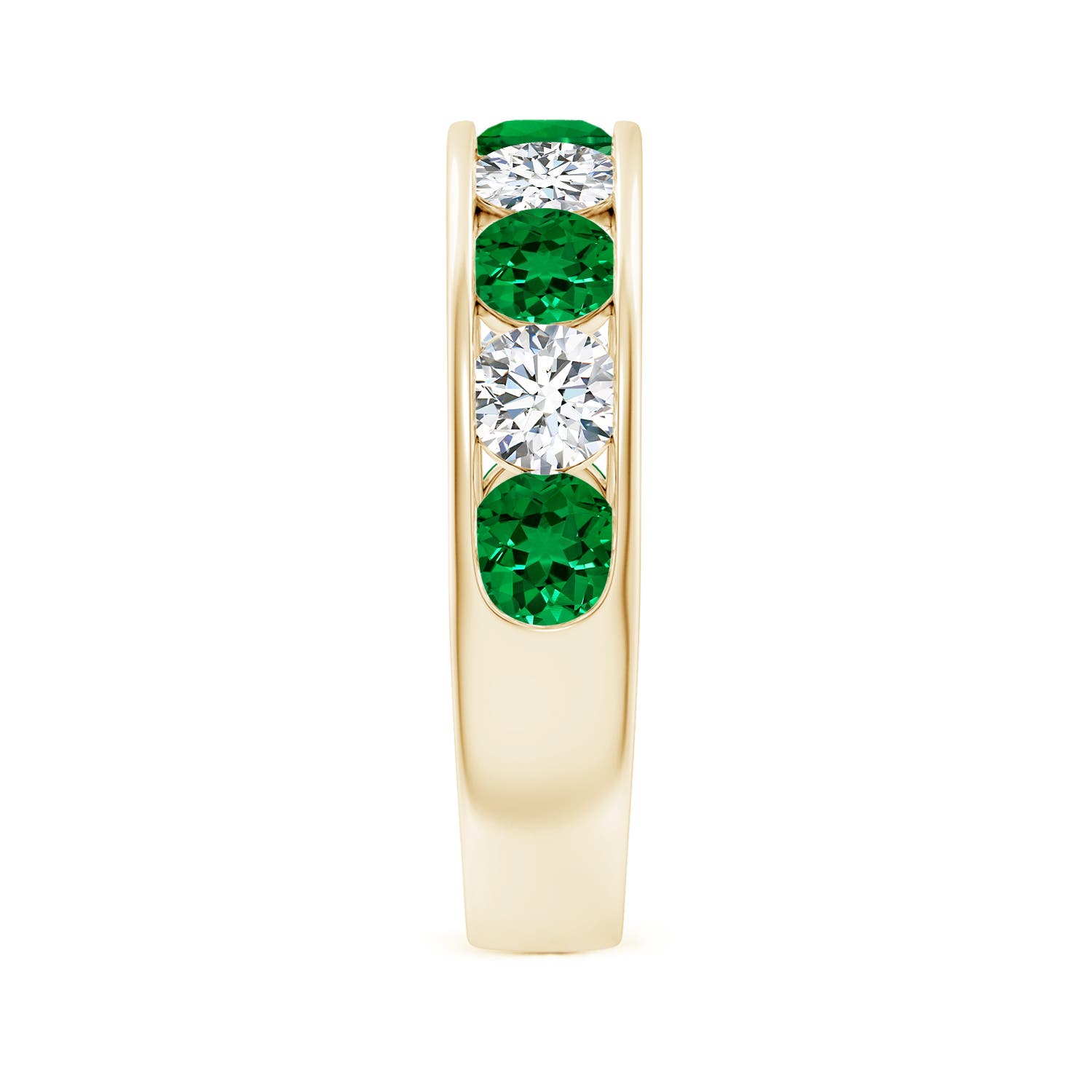 4mm Labgrown Lab-Grown Channel Set Emerald and Diamond Semi Eternity Ring in Yellow Gold - side 4