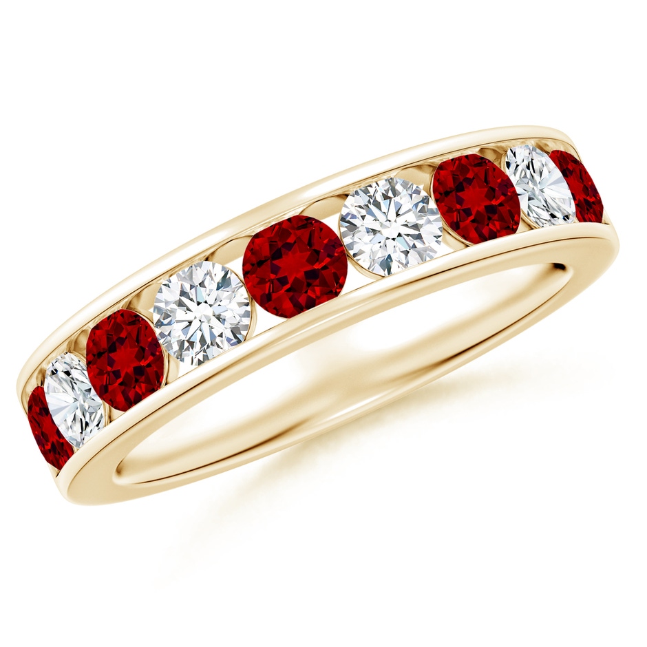 3.5mm Labgrown Lab-Grown Channel Set Ruby and Diamond Semi Eternity Ring in 18K Yellow Gold 