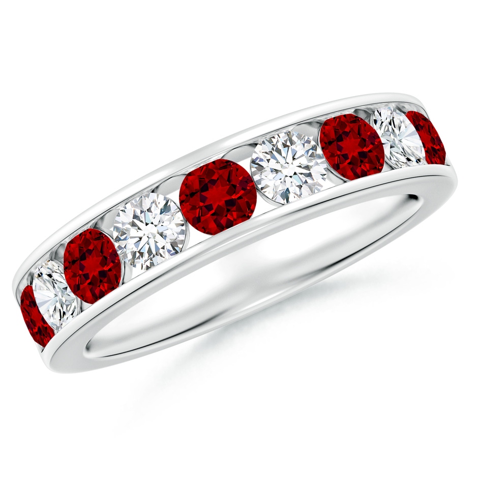 3.5mm Labgrown Lab-Grown Channel Set Ruby and Diamond Semi Eternity Ring in P950 Platinum 