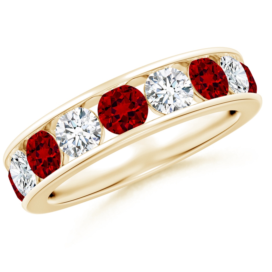 4mm Labgrown Lab-Grown Channel Set Ruby and Diamond Semi Eternity Ring in Yellow Gold 