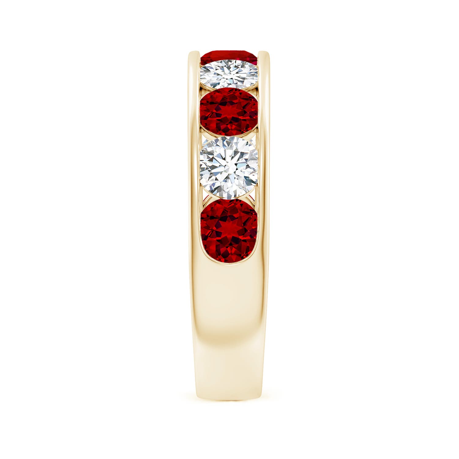 4mm Labgrown Lab-Grown Channel Set Ruby and Diamond Semi Eternity Ring in Yellow Gold - side 4