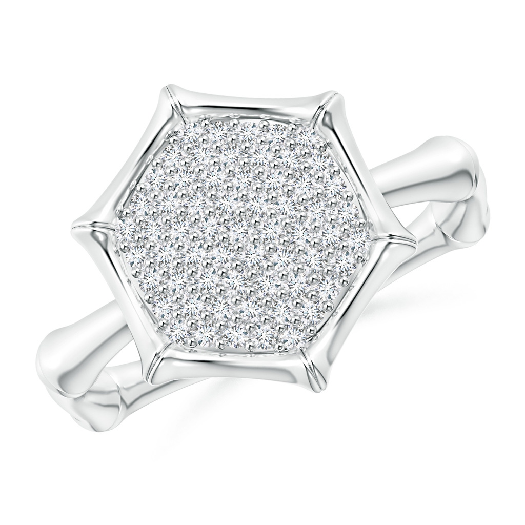 1mm IJI1I2 Natori x Angara Hexagonal Indochine Bamboo Pave Set Diamond Ring in White Gold