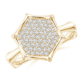 1mm IJI1I2 Natori x Angara Hexagonal Indochine Bamboo Pave Set Diamond Ring in Yellow Gold