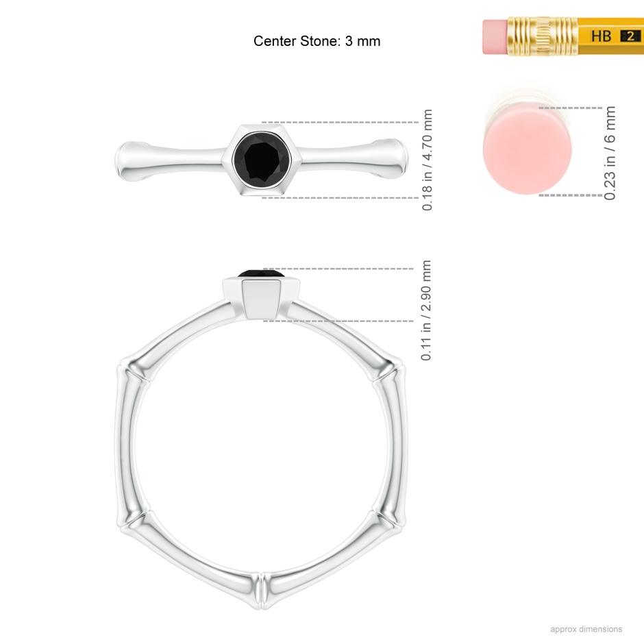 3mm AAA Natori x Angara Black Onyx Indochine Bamboo Ring in S999 Silver ruler