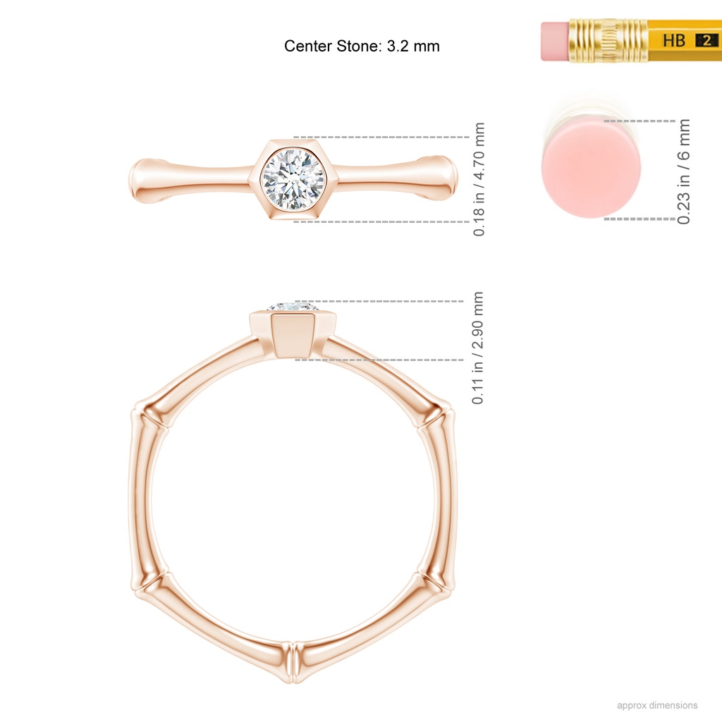 3.2mm IJI1I2 Natori x Angara Diamond Indochine Bamboo Ring in Rose Gold Ruler