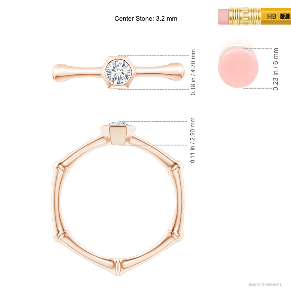 3.2mm IJI1I2 Natori x Angara Diamond Indochine Bamboo Ring in Rose Gold ruler