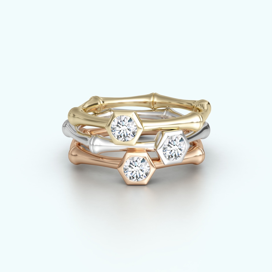 3.2mm IJI1I2 Natori x Angara Diamond Indochine Bamboo Ring in Rose Gold side 2