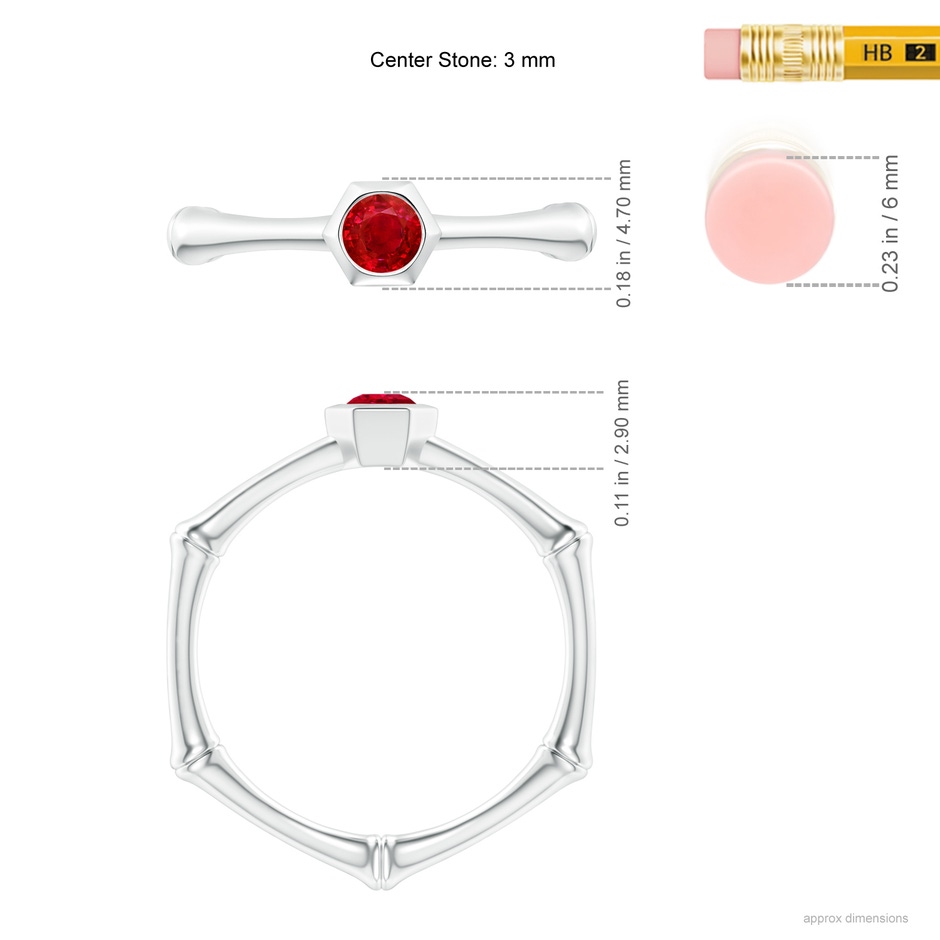 3mm AAA Natori x Angara Ruby Indochine Bamboo Ring in S999 Silver ruler
