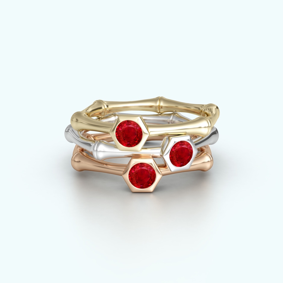 3mm AAA Natori x Angara Ruby Indochine Bamboo Ring in S999 Silver side 499