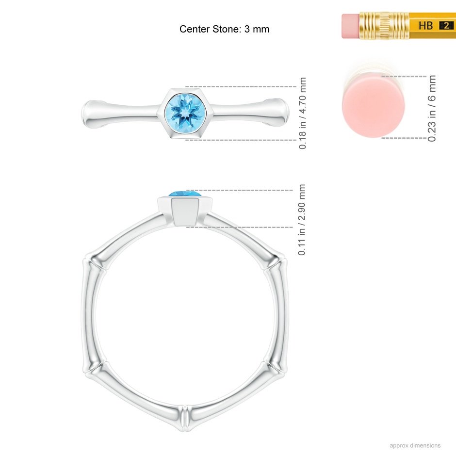 3mm AAA Natori x Angara Swiss Blue Topaz Indochine Bamboo Ring in S999 Silver ruler