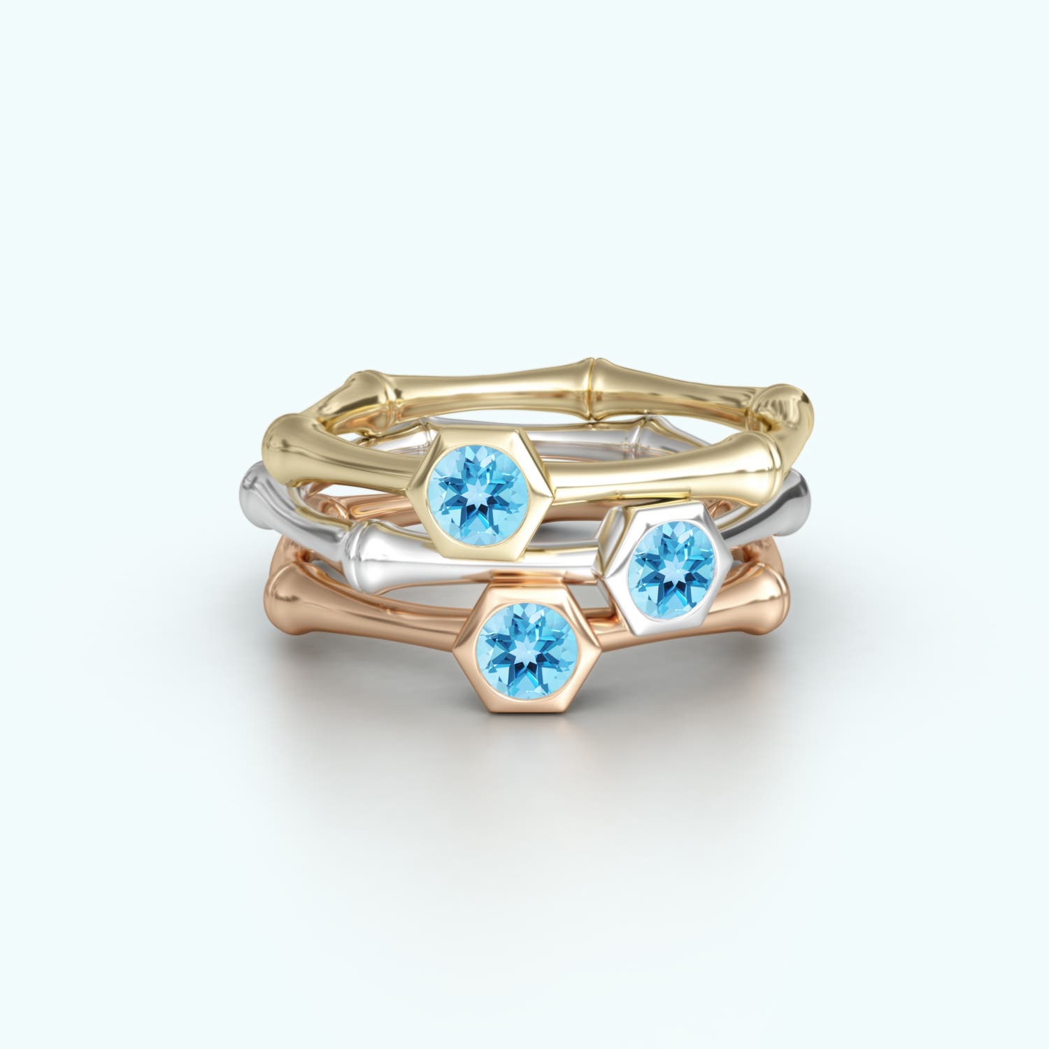 3mm AAA Natori x Angara Swiss Blue Topaz Indochine Bamboo Ring in White Gold - lifestyle 4
