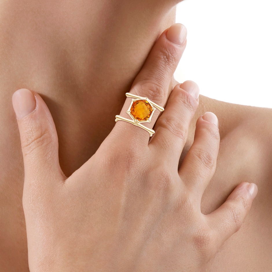 10mm AAA Natori x Angara Citrine Indochine Bamboo Cocktail Ring in Yellow Gold ruler