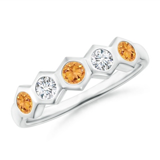 3mm AAA Natori x Angara Hexagonal  Bezel-Set Citrine and Diamond Band in White Gold