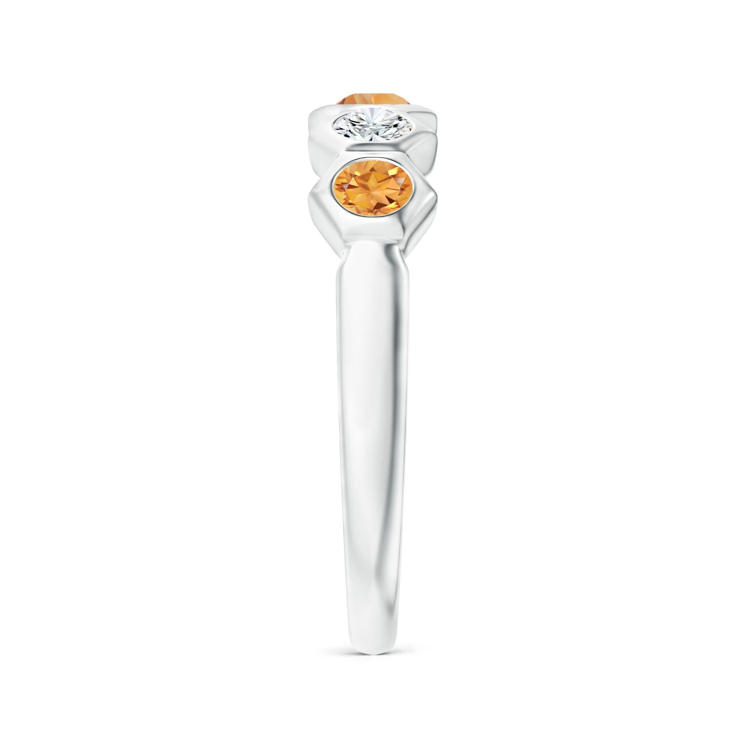 3mm AAA Natori x Angara Hexagonal  Bezel-Set Citrine and Diamond Band in White Gold - side 2