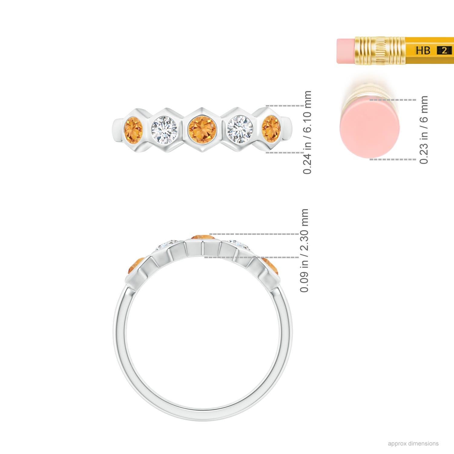 3mm AAA Natori x Angara Hexagonal  Bezel-Set Citrine and Diamond Band in White Gold - ruler