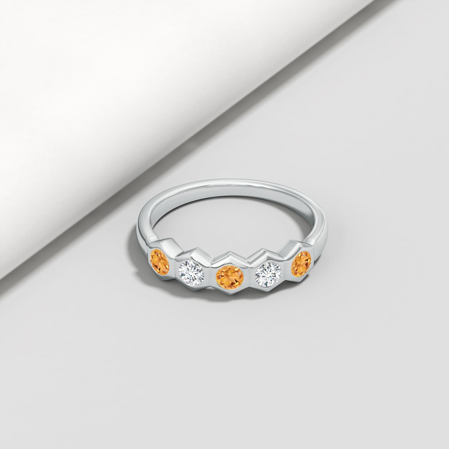 3mm AAA Natori x Angara Hexagonal  Bezel-Set Citrine and Diamond Band in White Gold - lifestyle 5