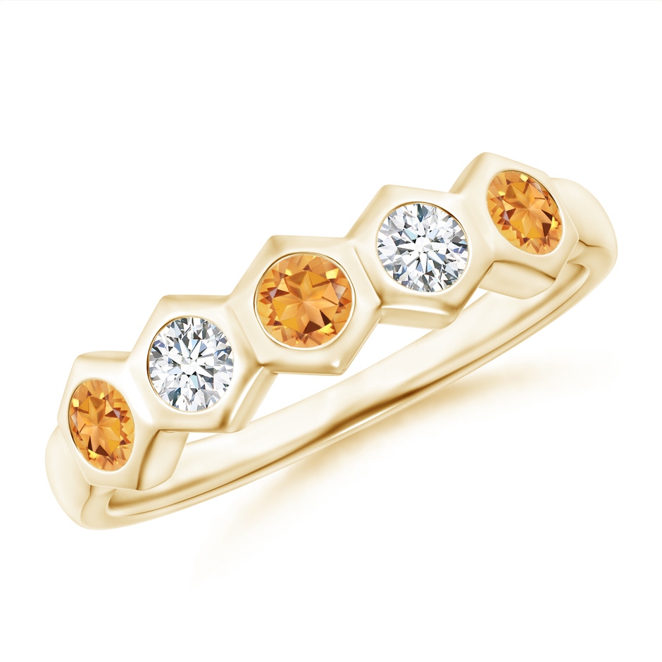 3mm AAA Natori x Angara Hexagonal  Bezel-Set Citrine and Diamond Band in Yellow Gold 