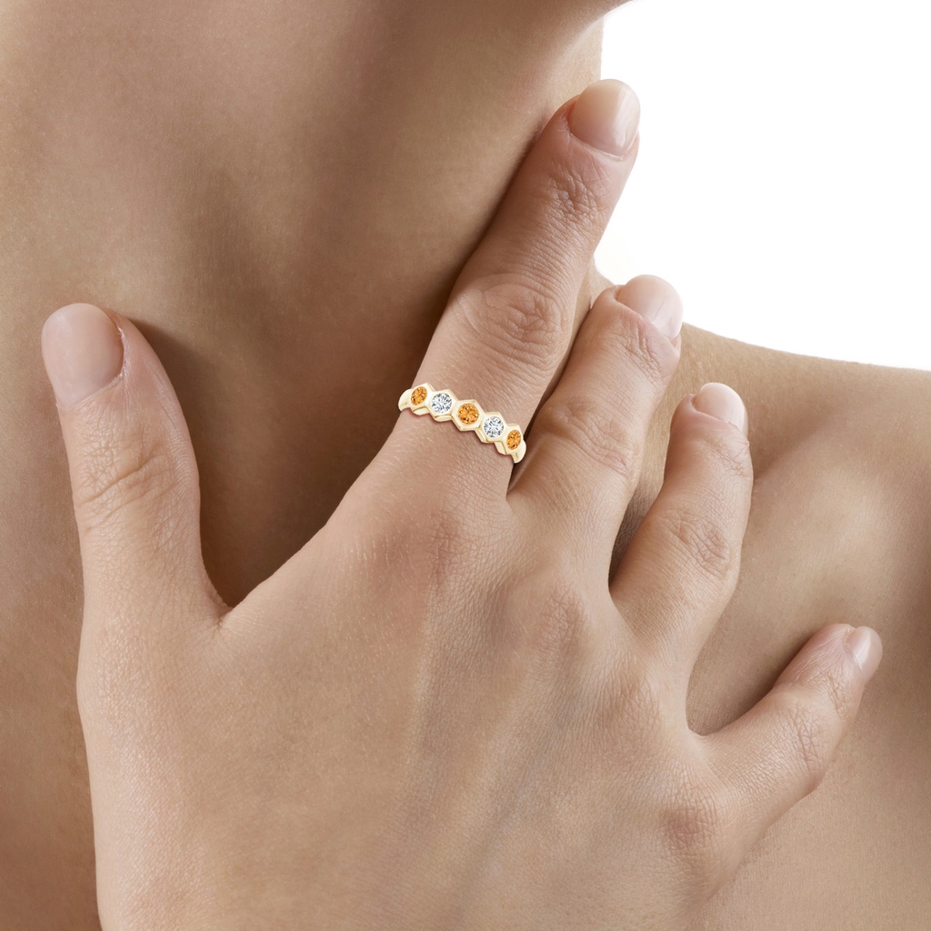3mm AAA Natori x Angara Hexagonal  Bezel-Set Citrine and Diamond Band in Yellow Gold - body_hand