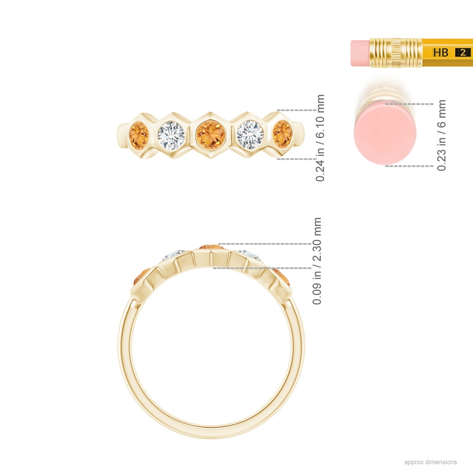 3mm AAA Natori x Angara Hexagonal  Bezel-Set Citrine and Diamond Band in Yellow Gold ruler