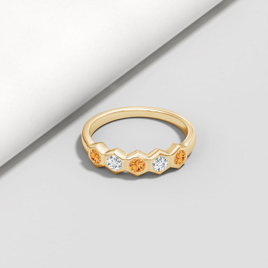 3mm AAA Natori x Angara Hexagonal  Bezel-Set Citrine and Diamond Band in Yellow Gold lifestyle