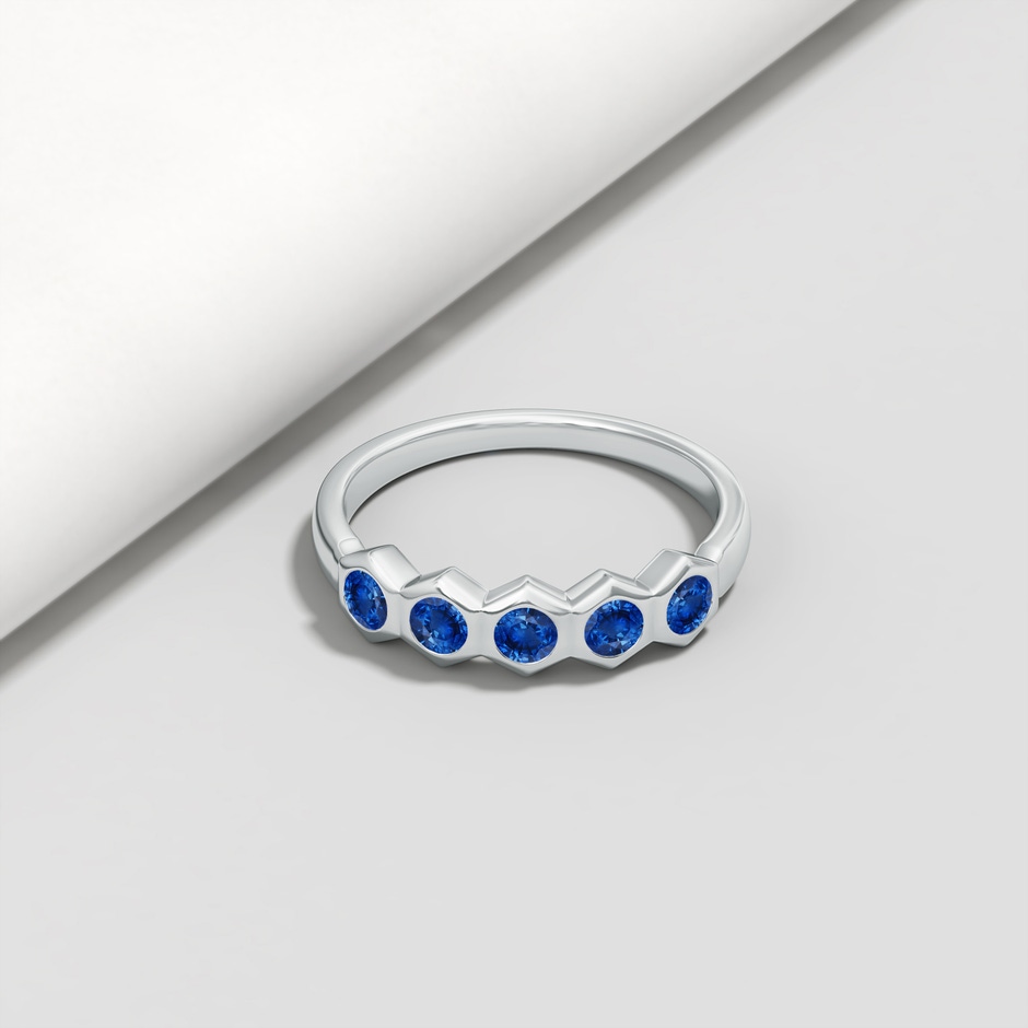 3mm AAA Natori x Angara Hexagonal Bezel-Set Blue Sapphire Band in White Gold lifestyle