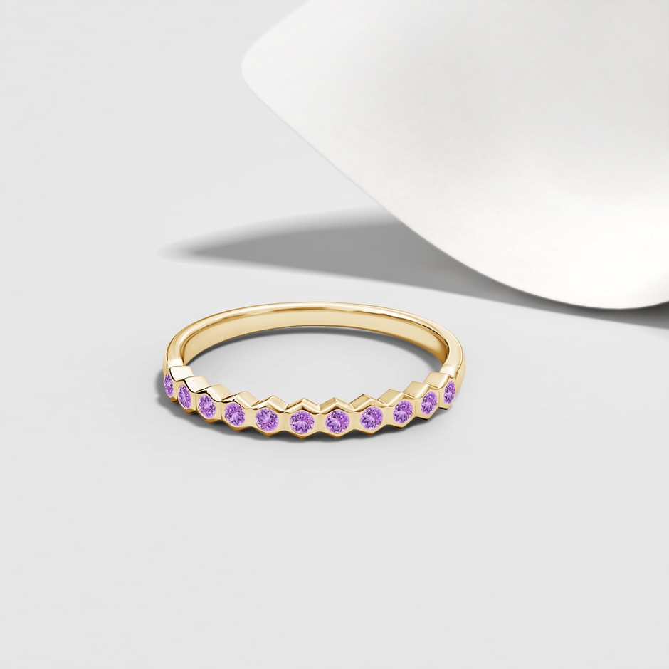 1.5mm AAA Natori x Angara Hexagonal Band with Bezel-Set Amethysts in Yellow Gold lifestyle