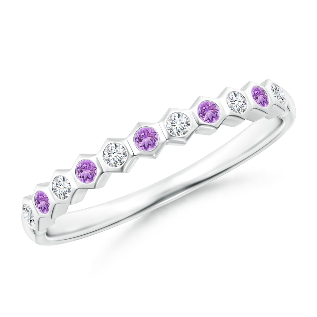 1.5mm AAA Natori x Angara Hexagonal Bezel-Set Diamond and Amethyst Band in White Gold