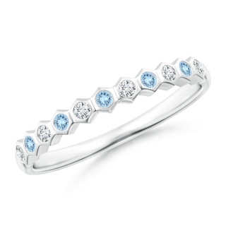 1.5mm AAA Natori x Angara Hexagonal Bezel-Set Diamond and Aquamarine Band in White Gold