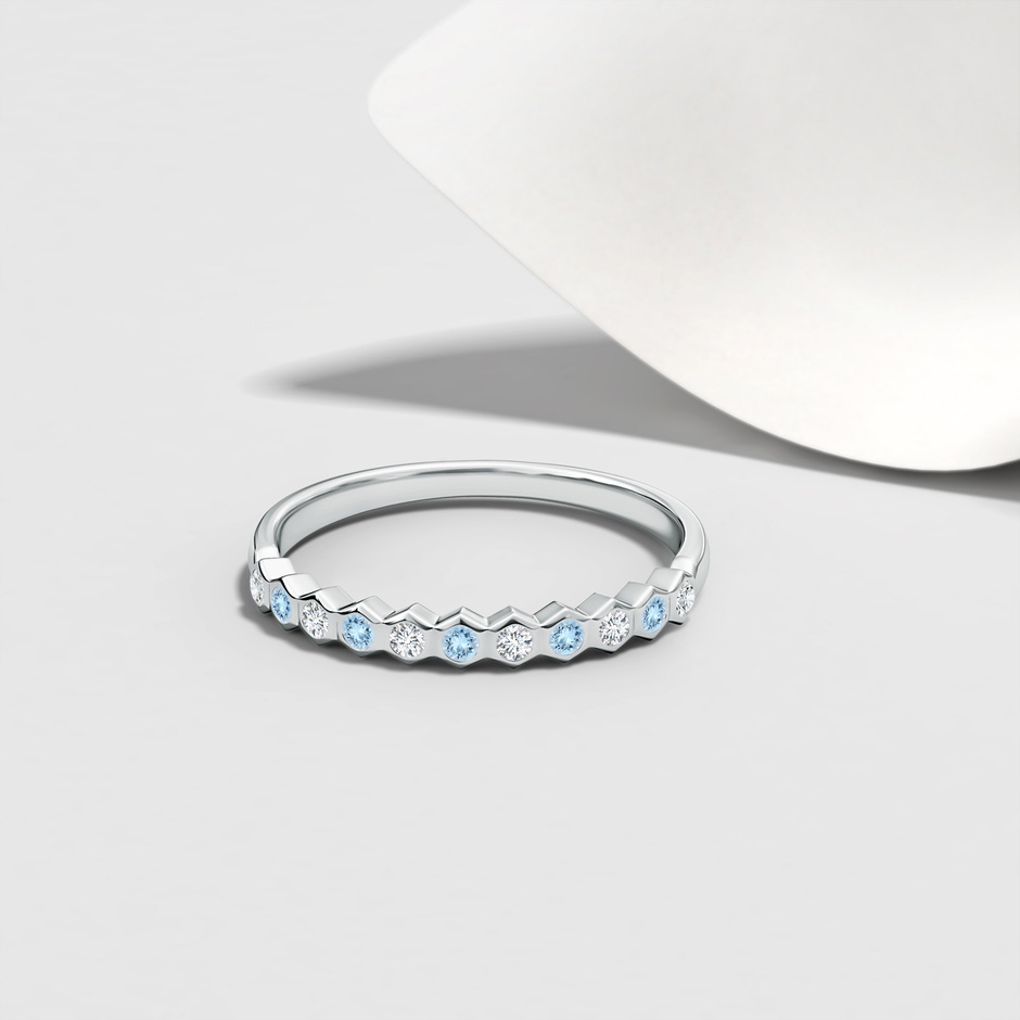 1.5mm AAA Natori x Angara Hexagonal Bezel-Set Diamond and Aquamarine Band in White Gold lifestyle