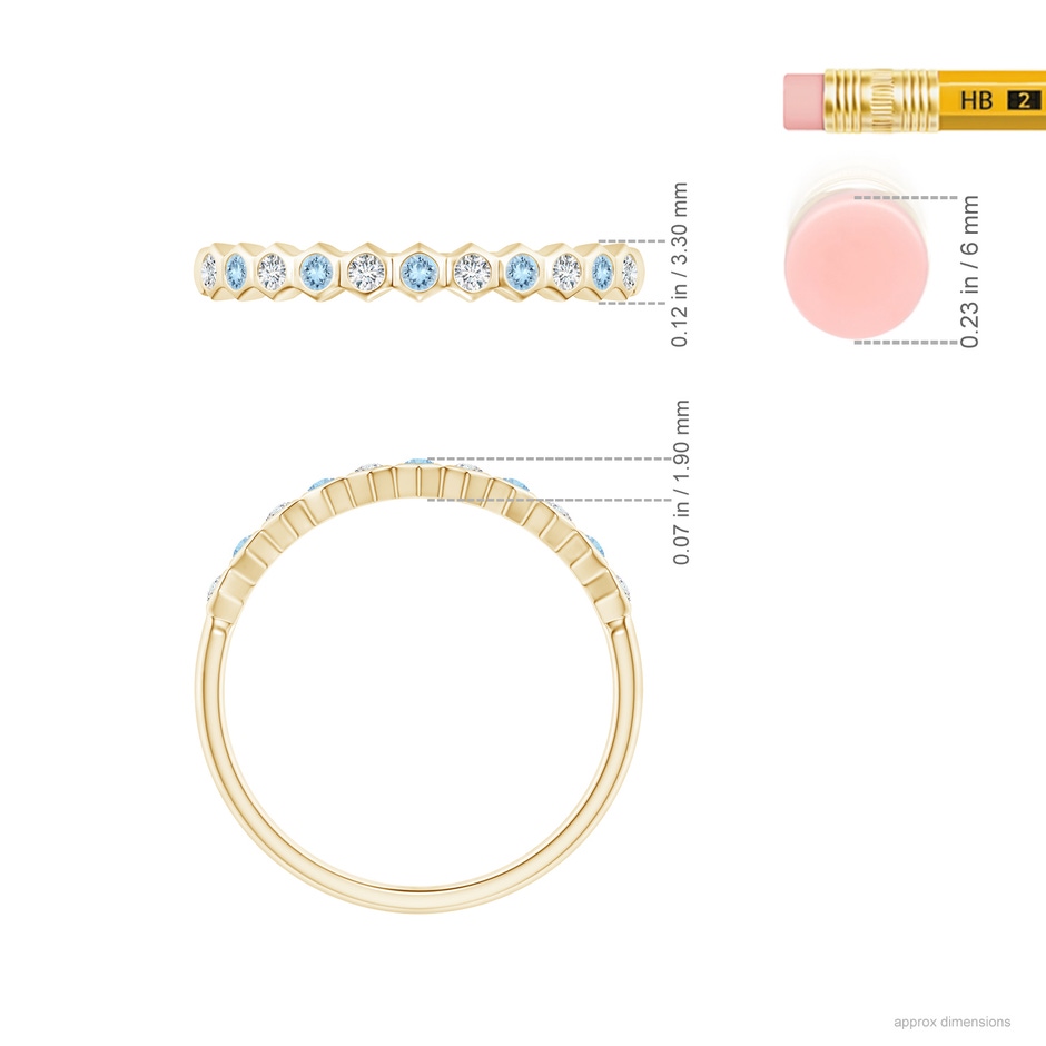 1.5mm AAA Natori x Angara Hexagonal Bezel-Set Diamond and Aquamarine Band in Yellow Gold ruler