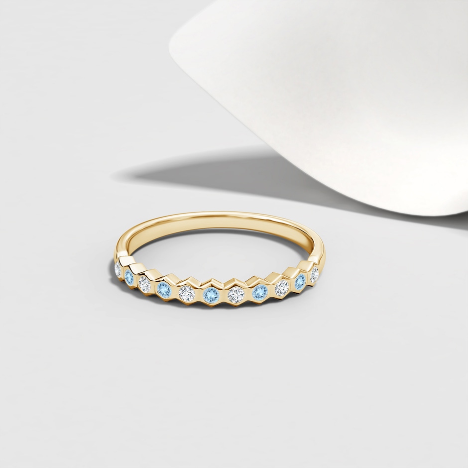 1.5mm AAA Natori x Angara Hexagonal Bezel-Set Diamond and Aquamarine Band in Yellow Gold lifestyle