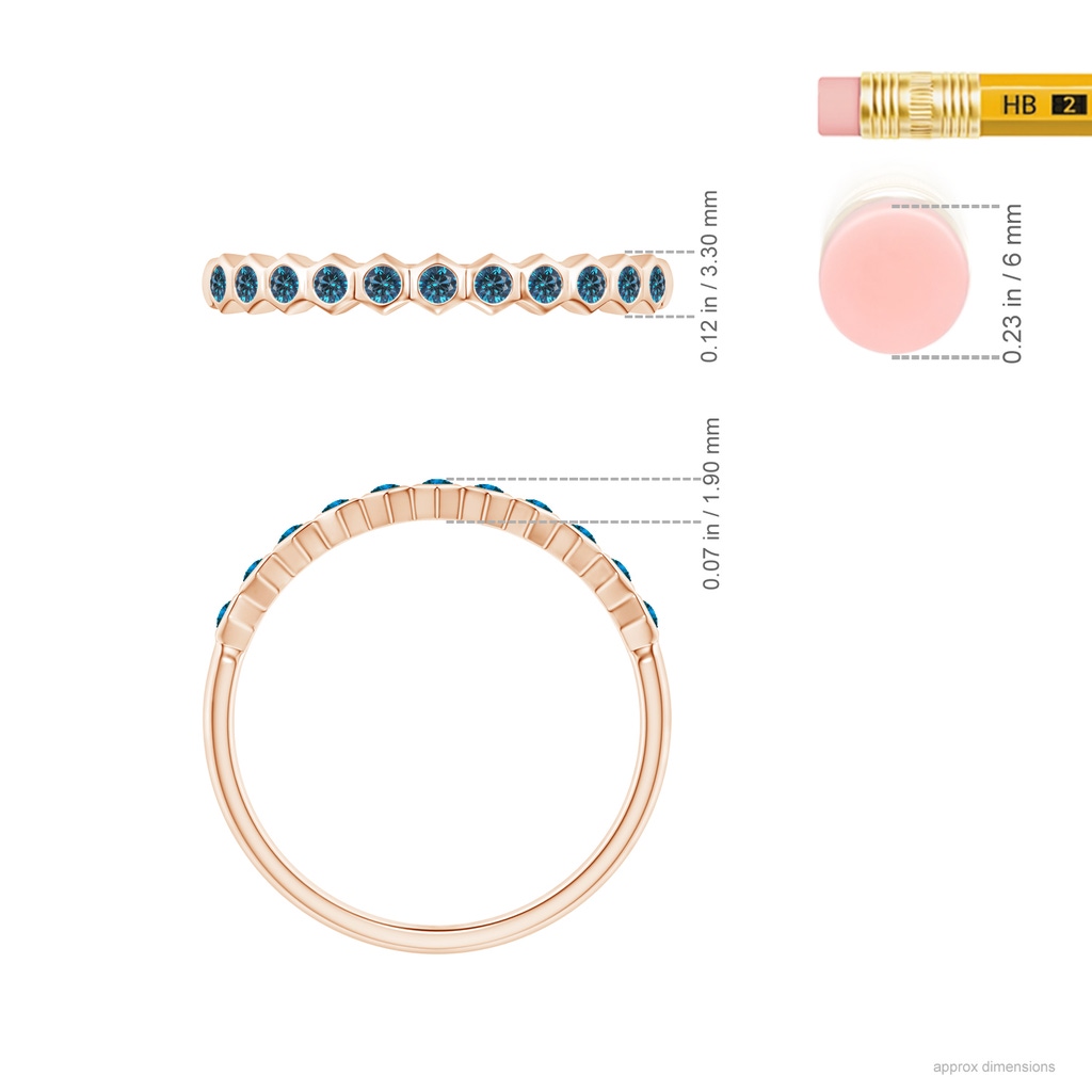 1.5mm AAA Natori x Angara Hexagonal Band with Bezel-Set Blue Diamonds in Rose Gold Ruler
