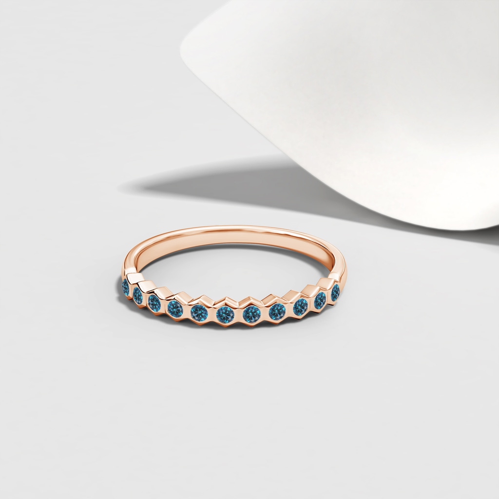 1.5mm AAA Natori x Angara Hexagonal Band with Bezel-Set Blue Diamonds in Rose Gold Lifestyle