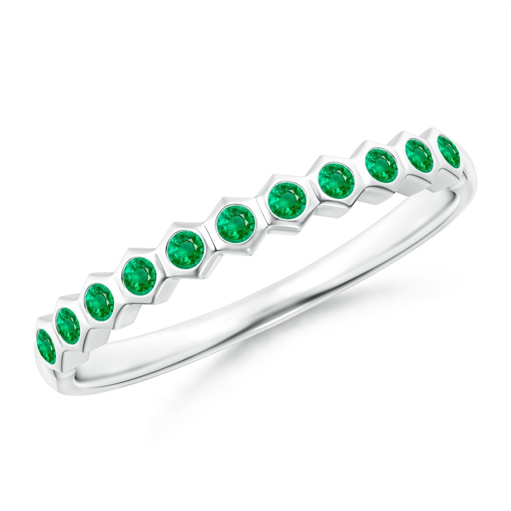 1.5mm AAA Natori x Angara Hexagonal Band with Bezel-Set Emeralds in White Gold 