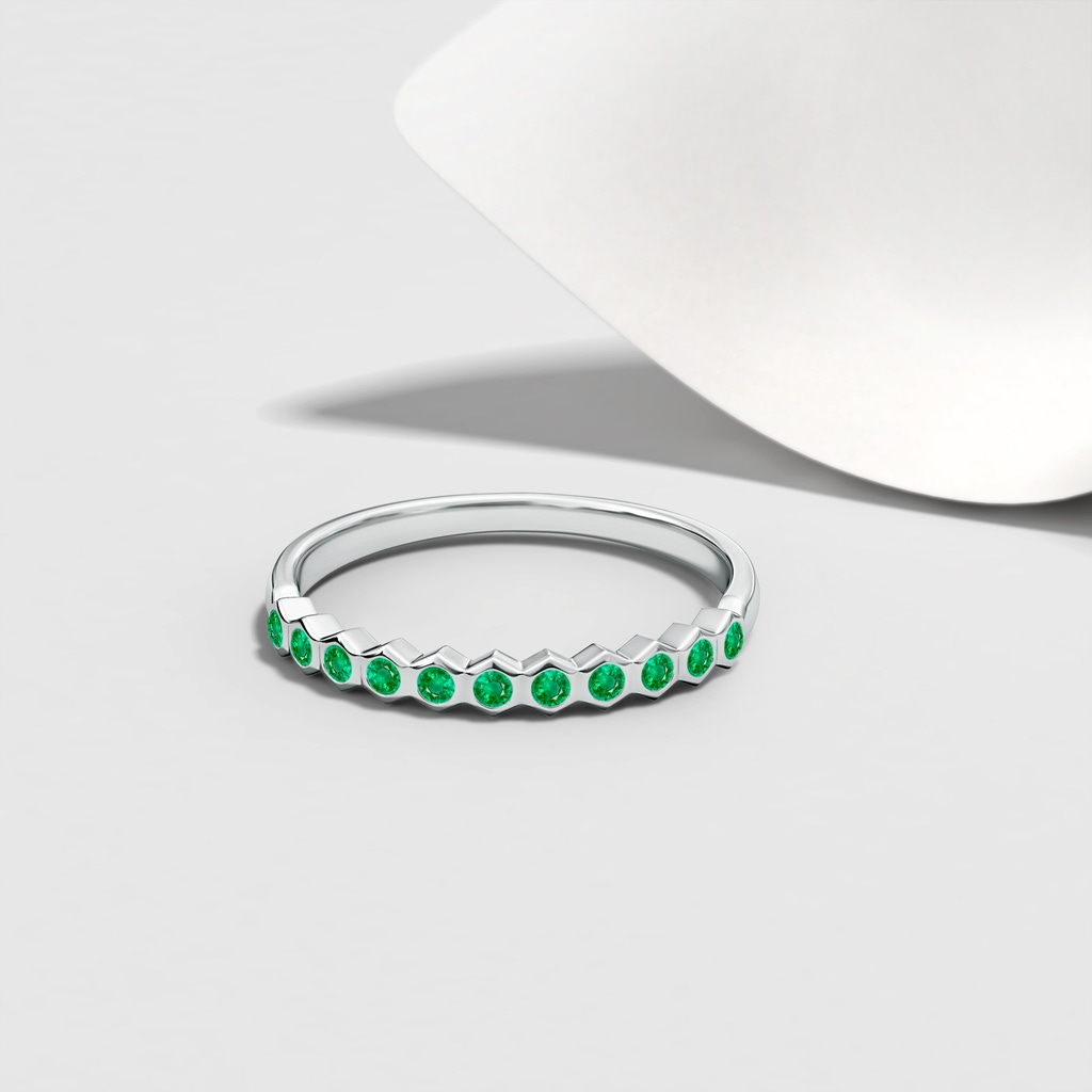 1.5mm AAA Natori x Angara Hexagonal Band with Bezel-Set Emeralds in White Gold Lifestyle