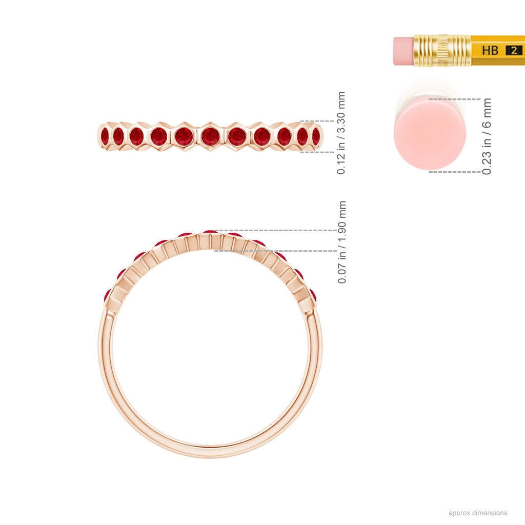 1.5mm AAA Natori x Angara Hexagonal Band with Bezel-Set Rubies in Rose Gold Ruler