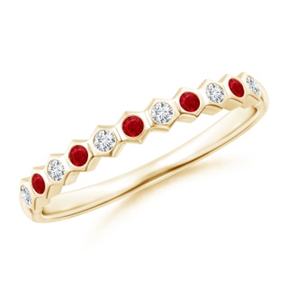 1.5mm AAA Natori x Angara Hexagonal Bezel-Set Diamond and Ruby Band in Yellow Gold