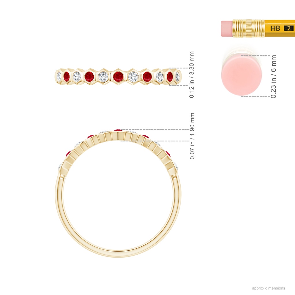 1.5mm AAA Natori x Angara Hexagonal Bezel-Set Diamond and Ruby Band in Yellow Gold Ruler