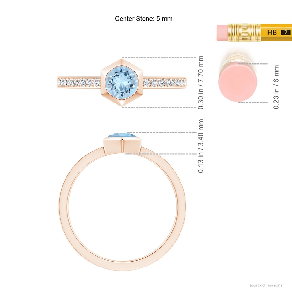 5mm AAA Natori x Angara Hexagonal Bezel-Set Aquamarine and Diamond Ring in Rose Gold ruler