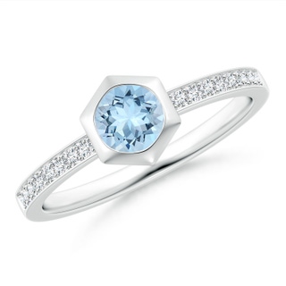 5mm AAA Natori x Angara Hexagonal Bezel-Set Aquamarine and Diamond Ring in White Gold