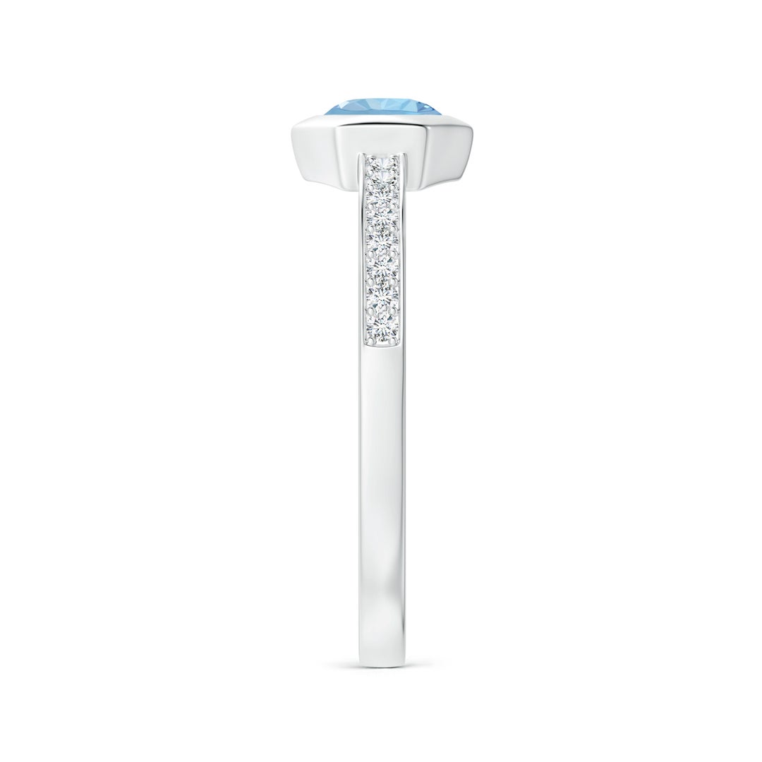 5mm AAA Natori x Angara Hexagonal Bezel-Set Aquamarine and Diamond Ring in White Gold - side 2