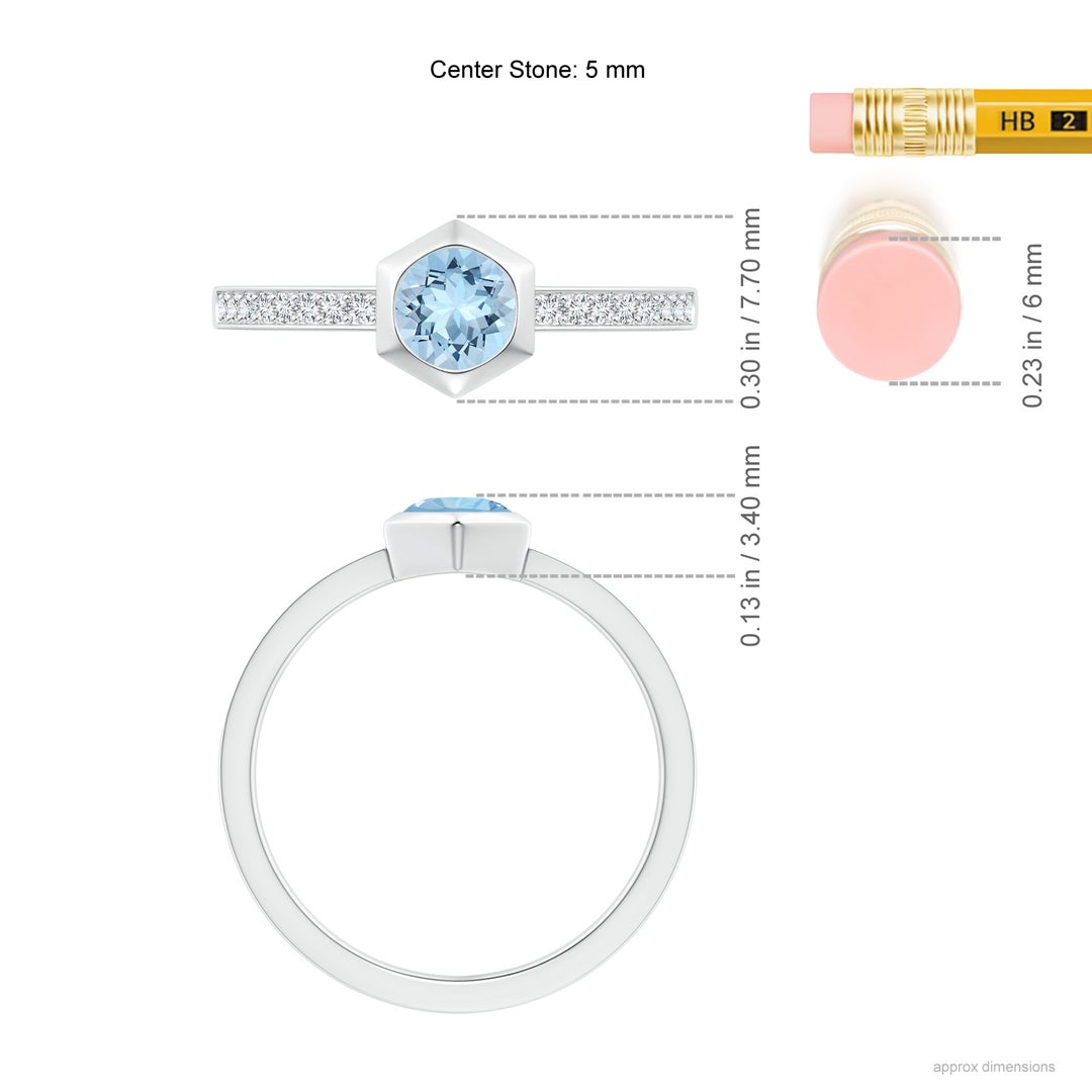 5mm AAA Natori x Angara Hexagonal Bezel-Set Aquamarine and Diamond Ring in White Gold - ruler