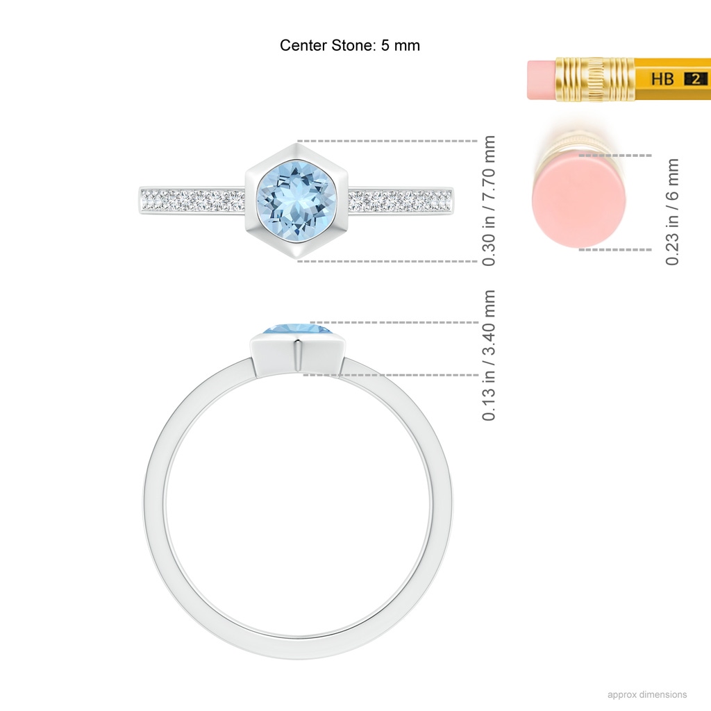 5mm AAA Natori x Angara Hexagonal Bezel-Set Aquamarine and Diamond Ring in White Gold Ruler