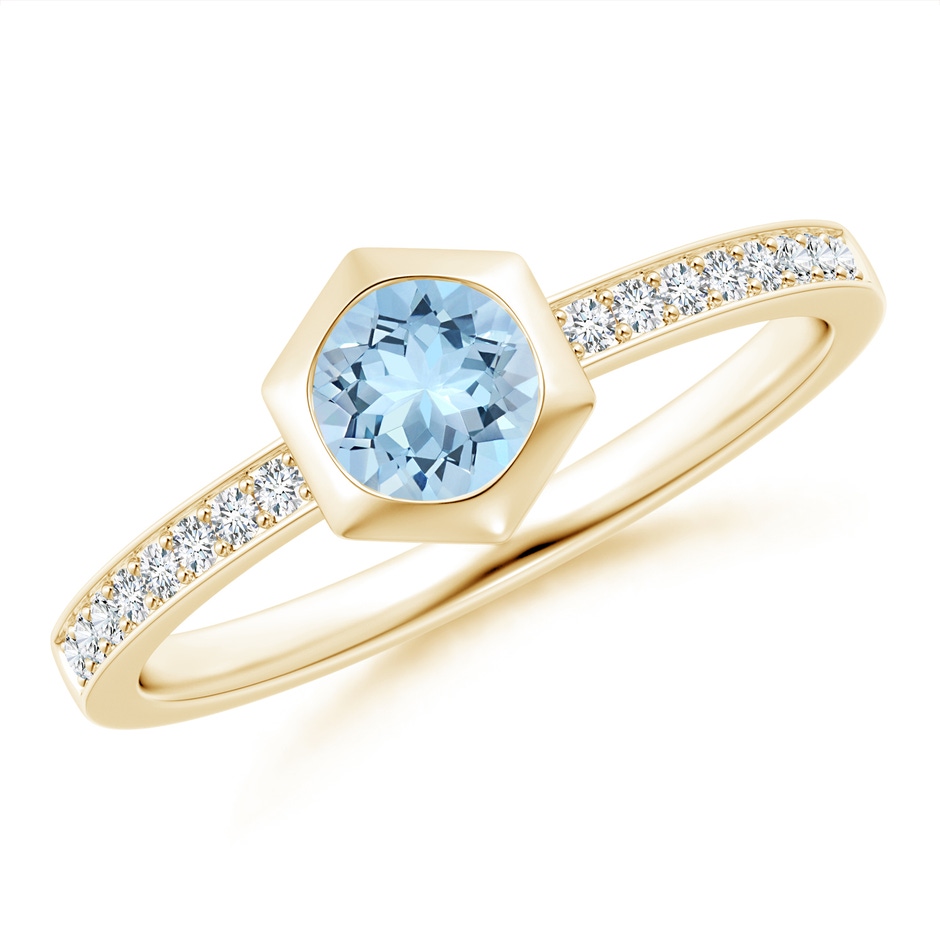 5mm AAA Natori x Angara Hexagonal Bezel-Set Aquamarine and Diamond Ring in Yellow Gold 