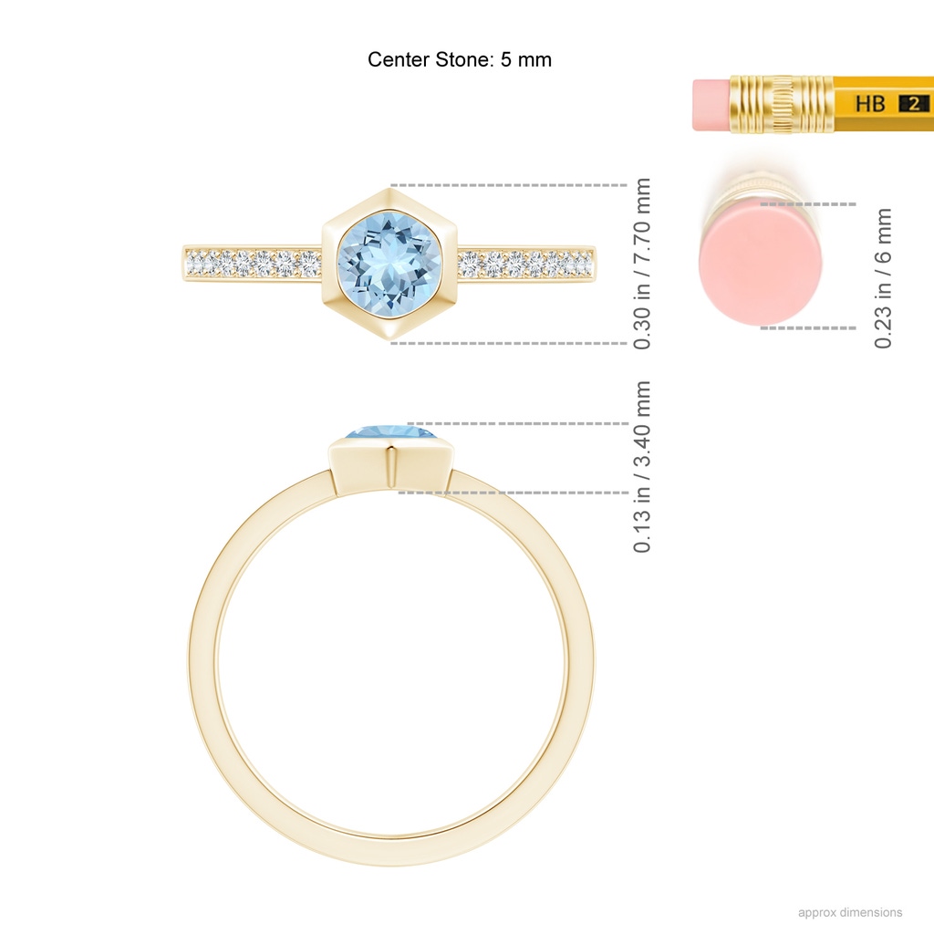 5mm AAA Natori x Angara Hexagonal Bezel-Set Aquamarine and Diamond Ring in Yellow Gold Ruler