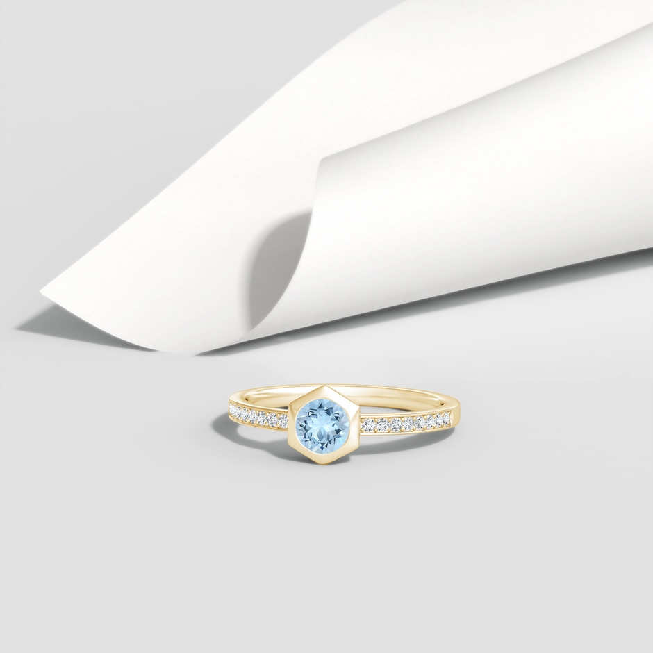 5mm AAA Natori x Angara Hexagonal Bezel-Set Aquamarine and Diamond Ring in Yellow Gold lifestyle