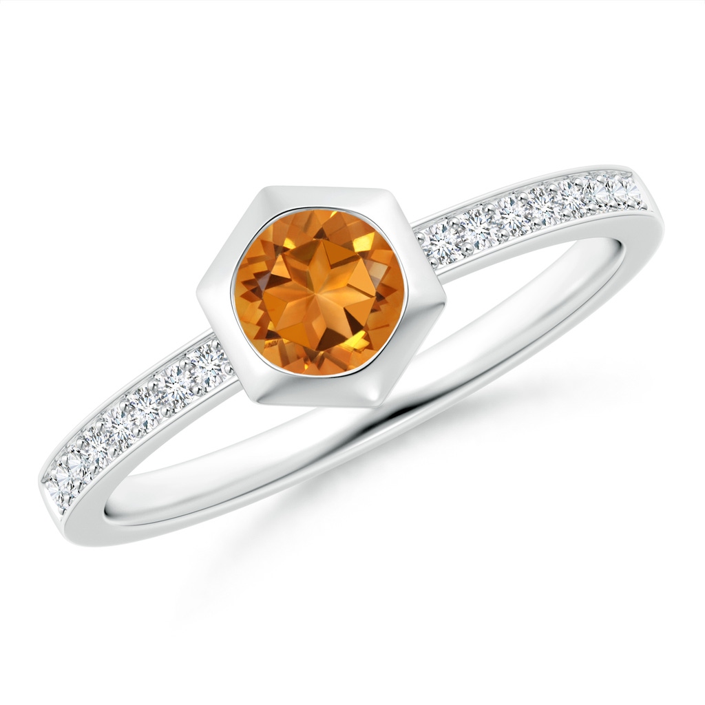 5mm AAA Natori x Angara Hexagonal Bezel-Set Citrine and Diamond Ring in White Gold