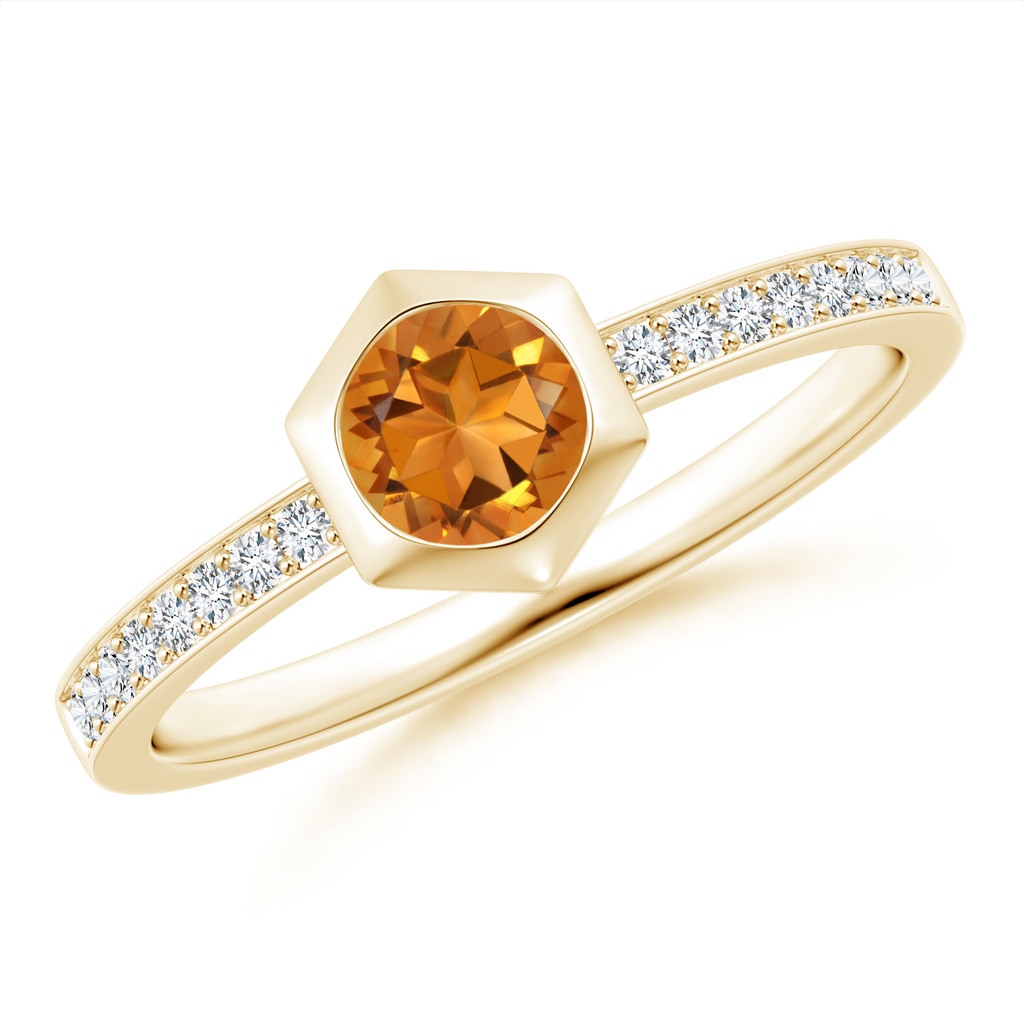 5mm AAA Natori x Angara Hexagonal Bezel-Set Citrine and Diamond Ring in Yellow Gold