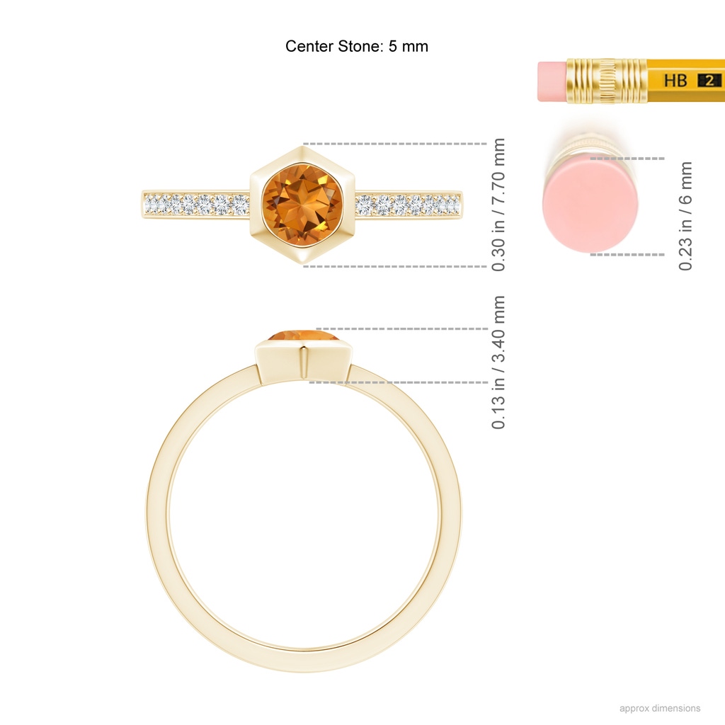 5mm AAA Natori x Angara Hexagonal Bezel-Set Citrine and Diamond Ring in Yellow Gold Ruler