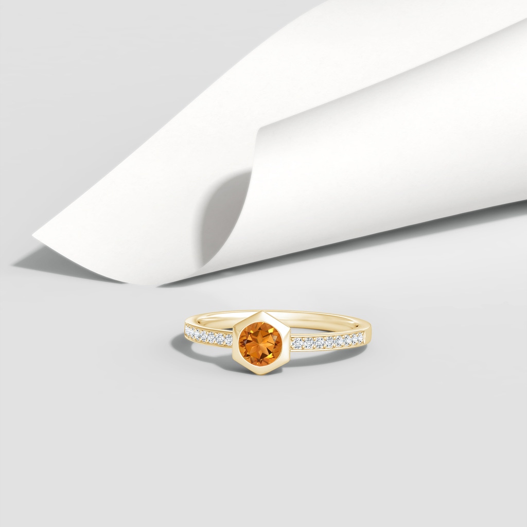 5mm AAA Natori x Angara Hexagonal Bezel-Set Citrine and Diamond Ring in Yellow Gold Lifestyle
